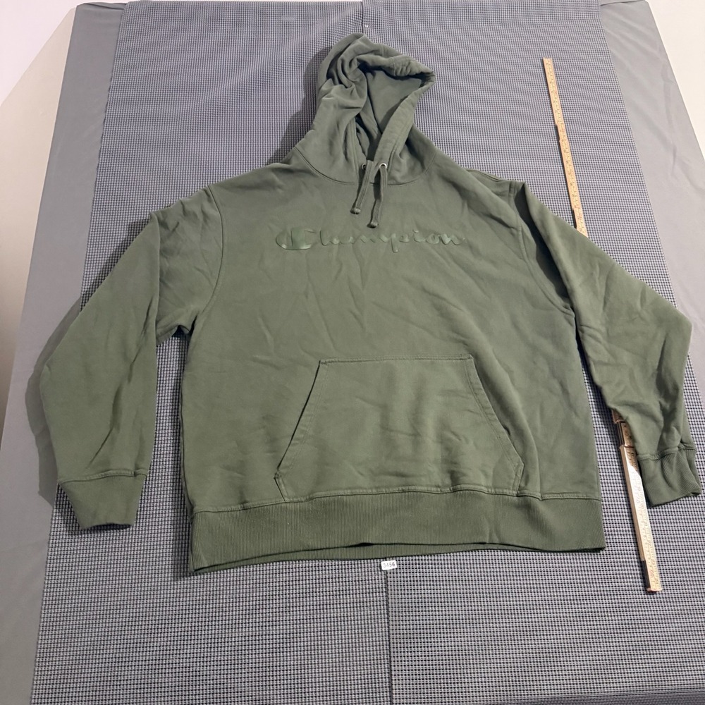 Champion Mens Olive Green Embroidered Script Logo Hoodie Size XL